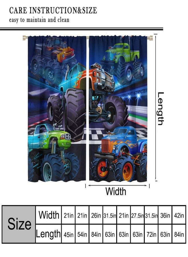 AAVEUP Monster Truck Curtains, Modern Cartoon Track Tractor Flame Big Tire Monster Sasquatch Car Windows Treatments Drapes for Kids Boys Nursery Teenager's Bedroom Living Room 42x45in（No Blackout） - Image 2